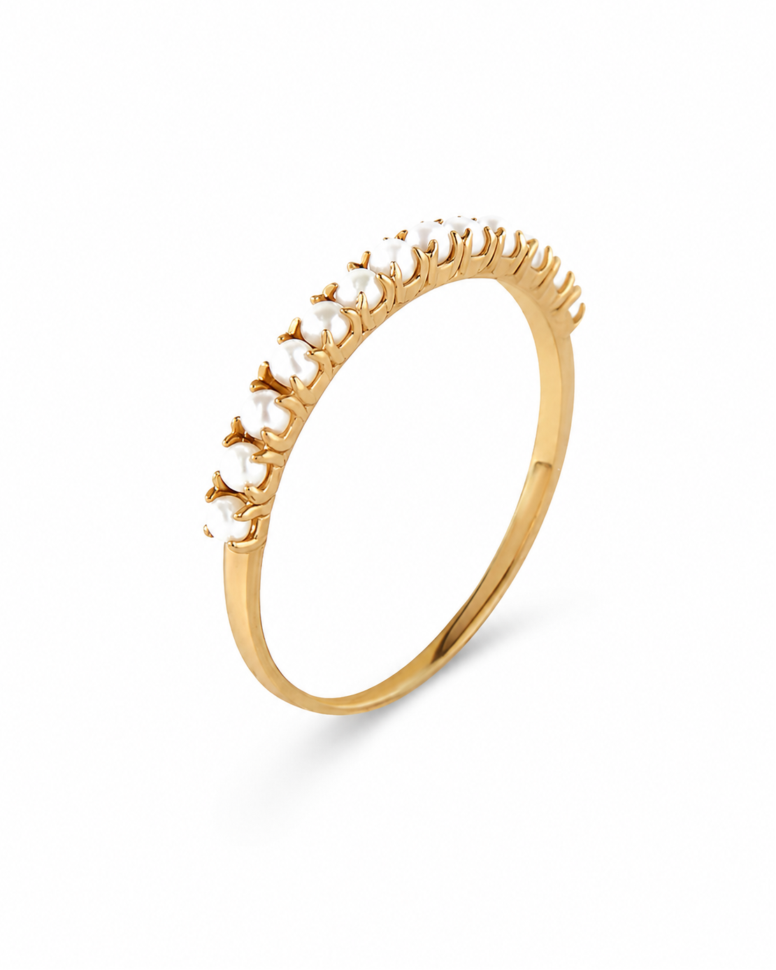 Gouden ring Aline met een rij kleine parels – productfoto