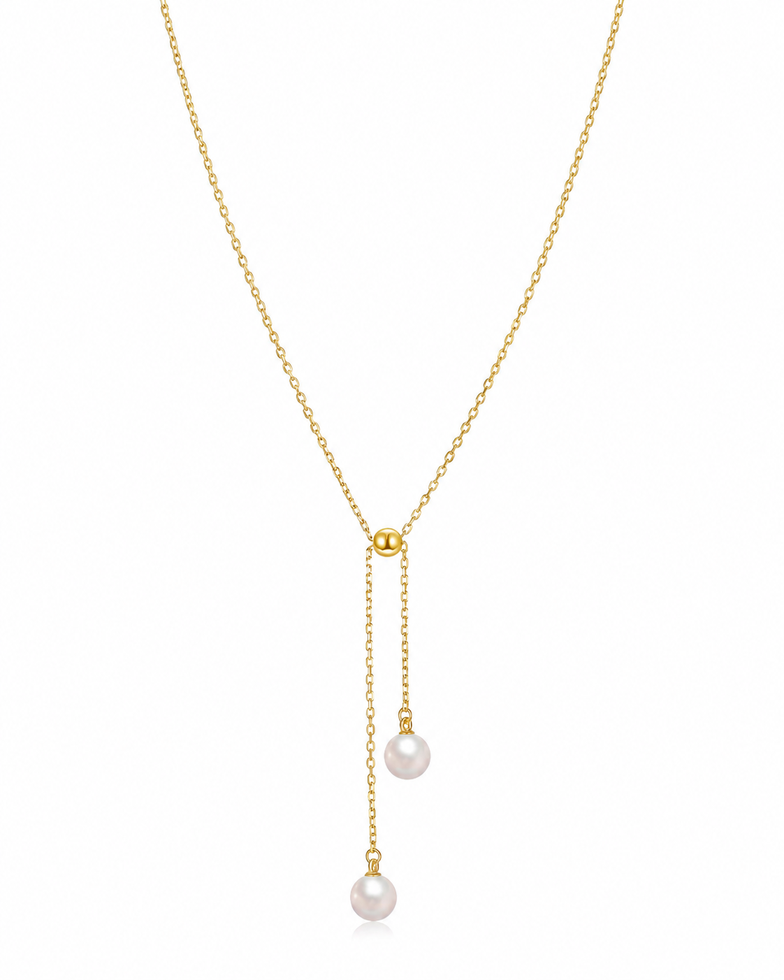 Gouden ketting Avela met parels – productfoto op een lichte achtergrond