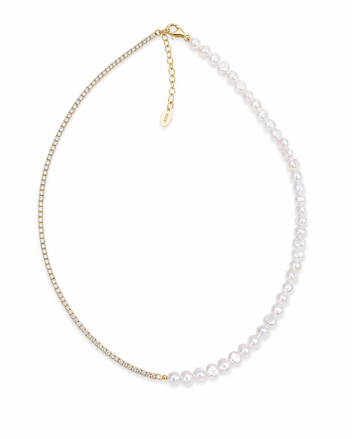 Ketting Evia met parels en zirkonia's – productfoto