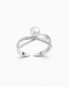 Zilveren ring Evia met een parel en zirkonia's – productfoto